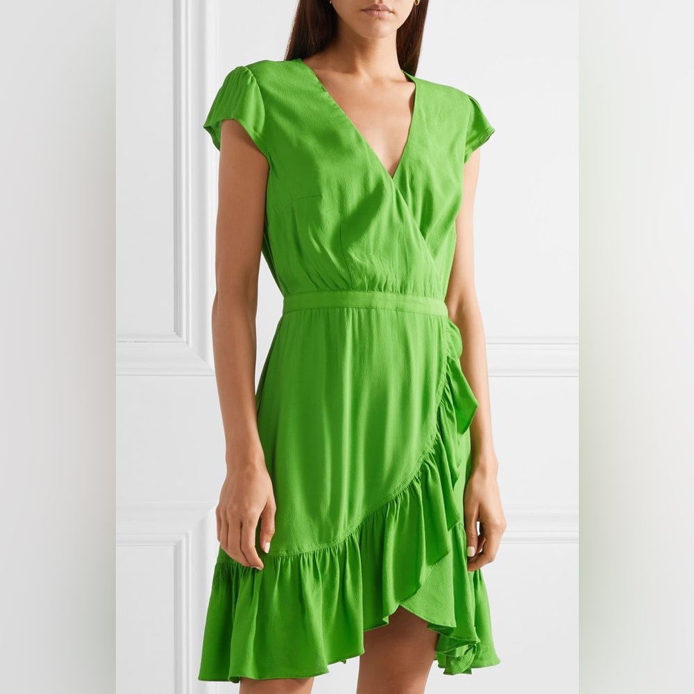 JCREW faux-wrap mini dress in drapey crepe Sz 8T Bright Green J1653